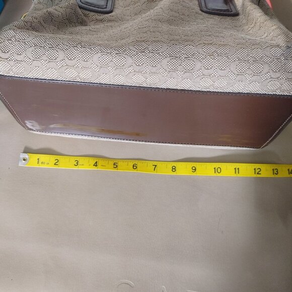 Coach Poppy Signature Handbag Satchel Oxford Khaki Mahogany Patent Leather Trim - Picture 5 of 16